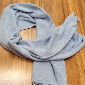 Light Blue Knit Fringe Wrap Scarf 100% Alpaca Fine Wool